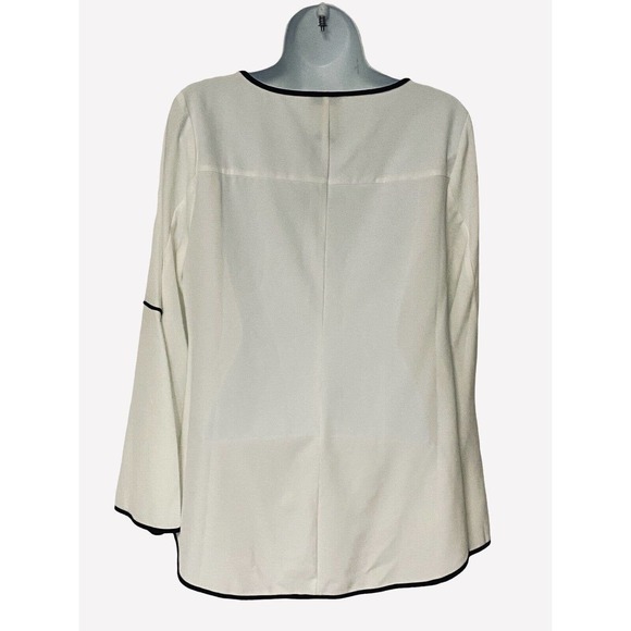 Monroe & Main Ivory Piped Blouse Split Hem Tunic V-Neck Office Career Casual Top - Picture 5 of 12